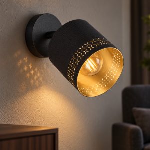Eglo esteperra applique per comodino camera da letto cilindrica nera 12cm