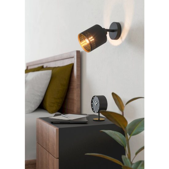 Eglo esteperra applique per comodino camera da letto cilindrica nera 12cm