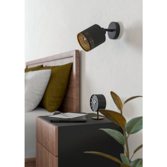 Eglo esteperra applique per comodino camera da letto cilindrica nera 12cm