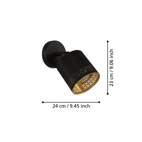 Eglo esteperra applique per comodino camera da letto cilindrica nera 12cm