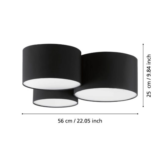 Eglo pastore 2 plafoniera 61cm moderna per soggiorno cilindri neri tessuto