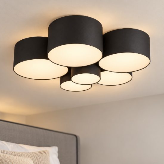 Eglo pastore 2 plafoniera 92cm moderna per soggiorno cilindri neri tessuto