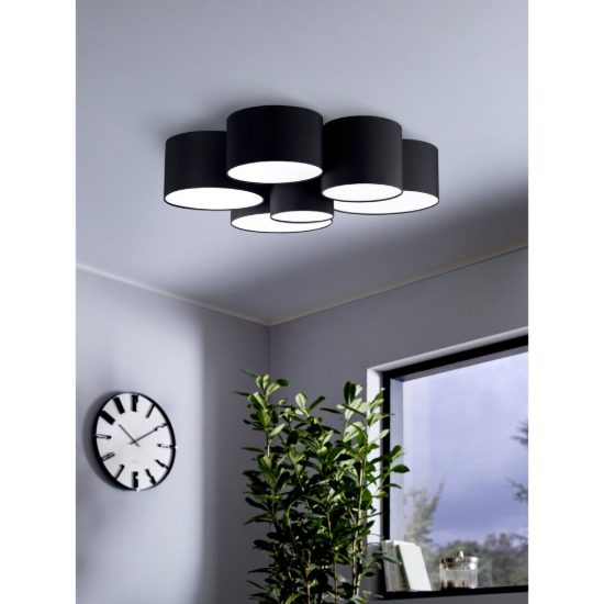 Eglo pastore 2 plafoniera 92cm moderna per soggiorno cilindri neri tessuto