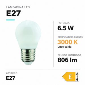 Life lampadina e27 led 6.5w 3000k 806lm mini sfera bianca milky