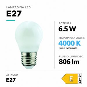 Life lampadina e27 led 6,5w 4000k 806lm mini sfera bianca vetro milky