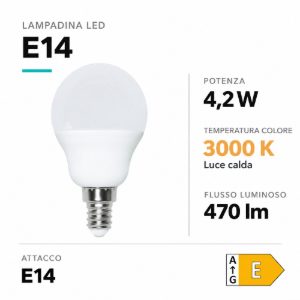 Life lampadina e14 led 4,2w 3000k minisfera 470 lumen ottica 270