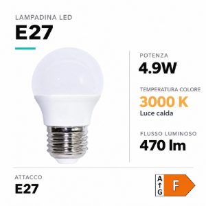 Life lampadina e27 led 4.9w 3000k 470lm mini sfera bianca