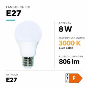 Life lampadina led e27 goccia bianca 8w 3000k 806lm ottica 310