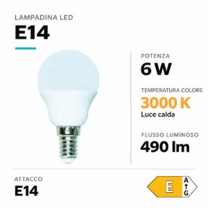 Life lampadina led e14 6w 3000k 490lm minisfera ottica 270