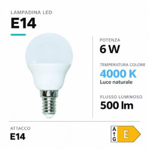 Life lampadina led e14 6w 4000k 500lm minisfera bianca ottica 270