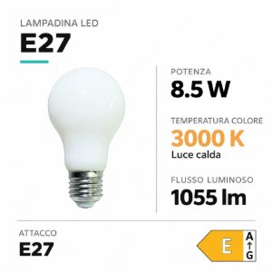 Lampadina e27 led 8,5w 3000k 1055lm vetro bianco life goccia milky