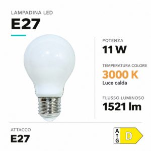 Life lampadina led e27 11w 3000k 1521lm goccia vetro bianco milky