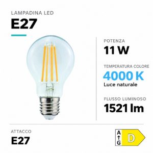 Life lampadina goccia e27 led 11w 4000k 1521lm vetro trasparente filamento