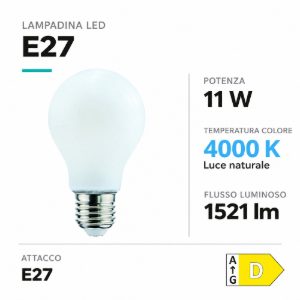 Lampadina led e27 11w 4000k 1521lm life milky vetro goccia