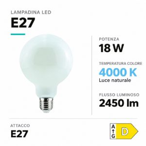 Lampadina life e27 led 18w 4000k 2450lm globo vetro bianco milky