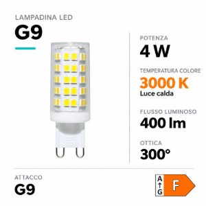 Lampadina led g9 dimmerabile 4w 3000k ottica 300 life