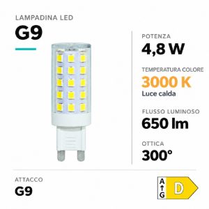 Life lampadina led g9 4.8w 3000k 650lm ottica 300