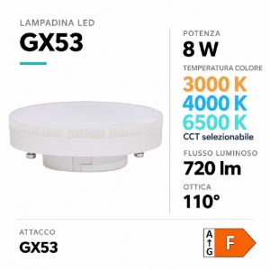 Life lampadina gx53 led 8w cct 3000k 4000k 6500k 720 lumen