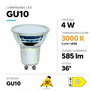 Lampadina life led gu10 4w 3000k 585 lumen ottica 36