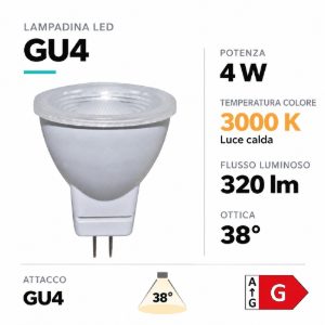 Life lampadina led gu4 4w 3000k ottica 38 320lm