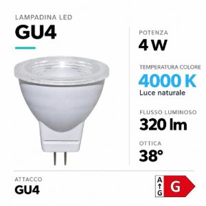 Life lampadina gu4 led 4w 4000k 12vdc 320lm ottica 38 cod 39.915014n40