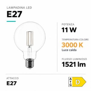 Lampadina led globo g125 e27 trasparente 11w 3000k 1521 lumen