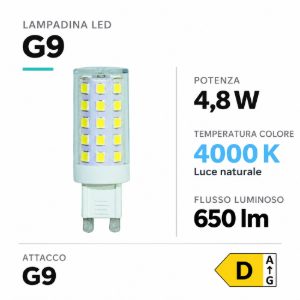 Life lampadina led g9 4.8w 4000k lm650 ottica 300