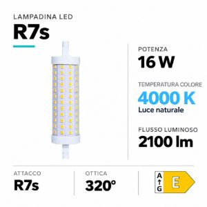 Lampadina led r7s 16w 4000k 2100lm 118mm life ottica 320