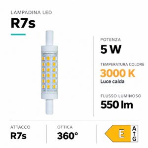 Lampadina life r7s led 5w 3000k 78mm 550lm ottica 360