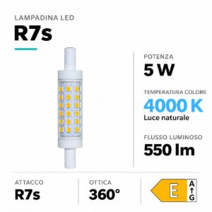 Lampadina life r7s led 5w 4000k 78mm 550lm ottica 360