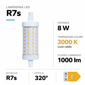 Lampadina r7s led 8w 3000k 78mm 1000lm ottica 360 life