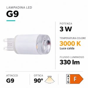 Lampadina led g9 3w 330lm 3000k ottica 90 luce frontale diretta