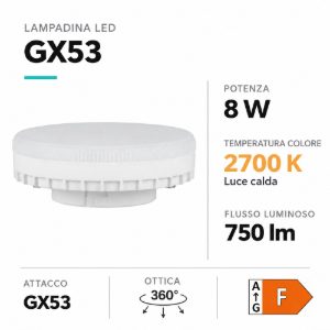 Lampadina gx53 led 8w 2700k dimmerabile