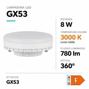 Lampadina gx53 led 8w 3000k dimmerabile