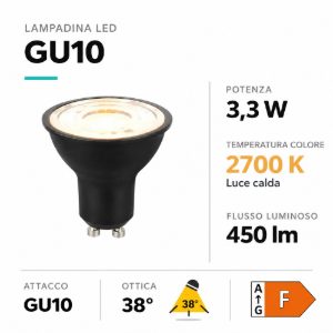 Lampadina gu10 led 3,3w 2700k ottica 38 dimmerabile