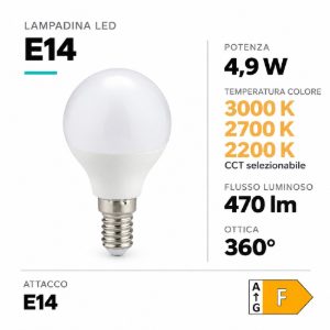 Lampadina led e14 4,9w cct 2200k 2700k 3000k