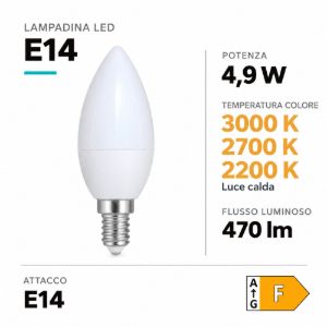 Lampadina led e14 4,9w cct 3000k 2700k 2200k dimmerabile