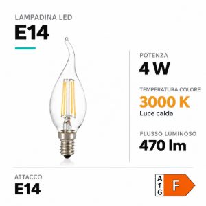 Lampadina e14 led 4w 3000k trasparente classica ideal lux