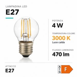 Lampadina led e27 4w 3000k sfera trasparente filamento ideal lux