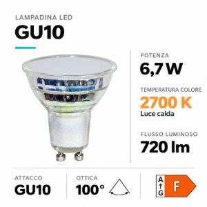 Life lampadina led gu10 6,7w 2700k 720 lumen ottica 100