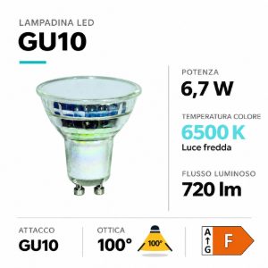 Life lampadina led gu10 vetro 6.7w 6500k 720lm 220v ottica 180