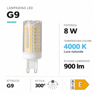 Lampadina led g9 8w 4000k 850lm top light ottica 360