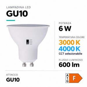 Top light lampadina gu10 6w led cct 3000k 4000k 600 lumen