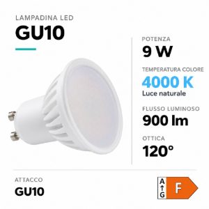 Lampadina di ceramica gu10 9w led 4000k 900lm ottica 120 kanlux