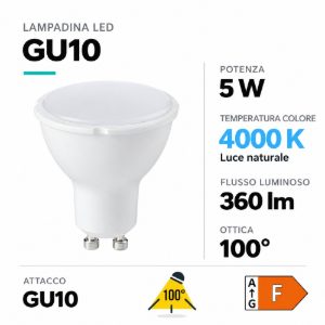 Toplight lampadina led gu10 5w 4000k 400lm ottica 100