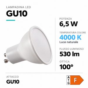 Lampadina led gu10 6,5w 4000k 530lm ottica 100 kanlux