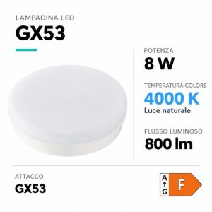 Lampadaina gx53 top light led 8w 4000k 800 lumen dimmerabile