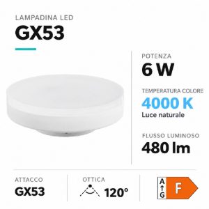Lampadina led gx53 6w 4000k 480lm ottica 120 top light