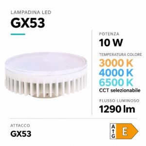 Top light lampadina led gx53 per esterno 10w cct 3000k 4000k 6500k 1290 lumen
