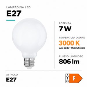 Eglo lampadina connect z lampadina led 7w rgb 3000k e27 9.5cm dimmerabile con controllo smart